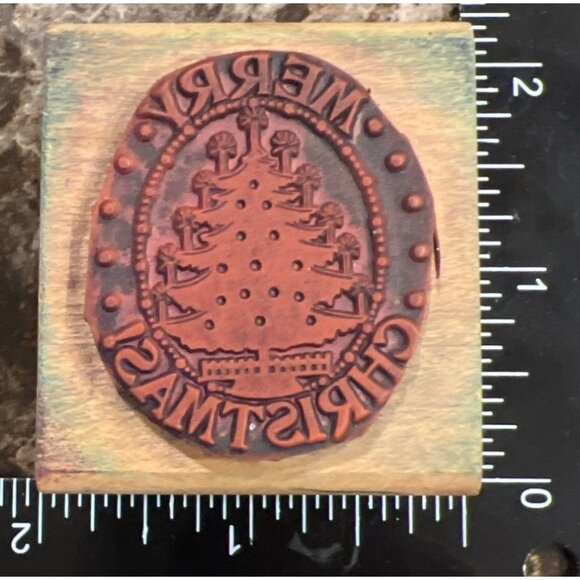 Vintage Wood Mounted Rubber Stamp Merry Christmas Tree Design Rubber Stampede - Picture 5 of 5